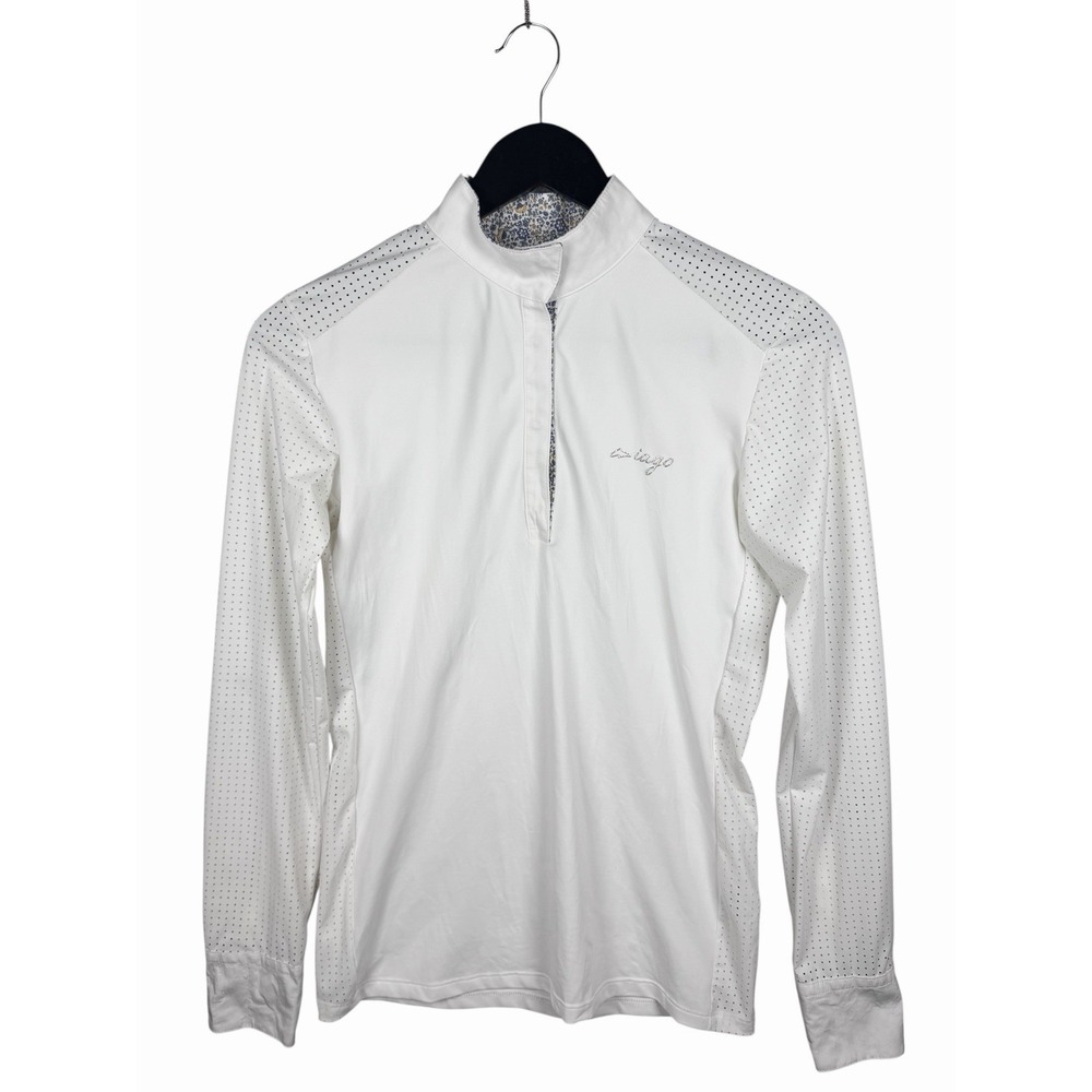 Iago Equestrian Long Sleeve Shirt Women Sz M White Made in Italy Riding Polo